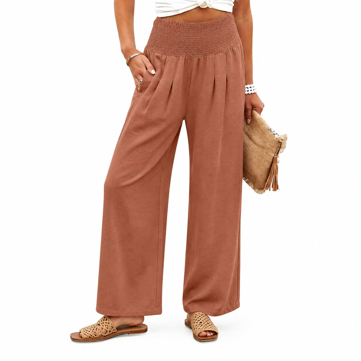 🌿🌿LAST DAY SAVE49%✨Women's Linen Wide Leg Palazzo Pants – High Waist Boho Beach Vacation Lounge Pants