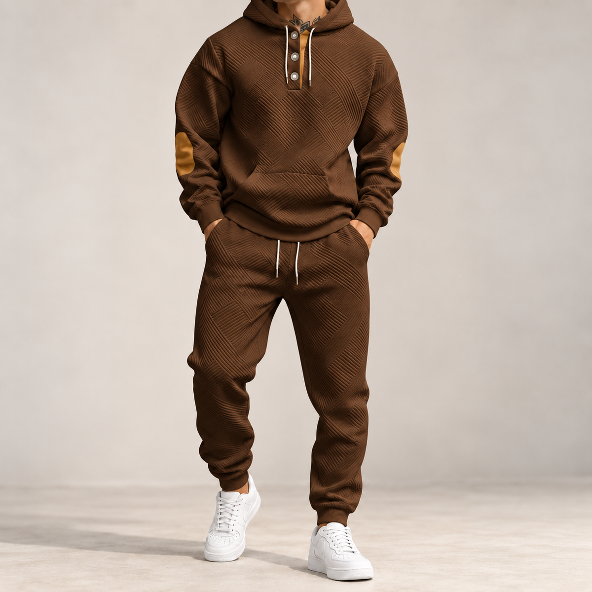 Men's Premium Textured Hoodie & Jogger Set | Embossed Knit Tracksuit