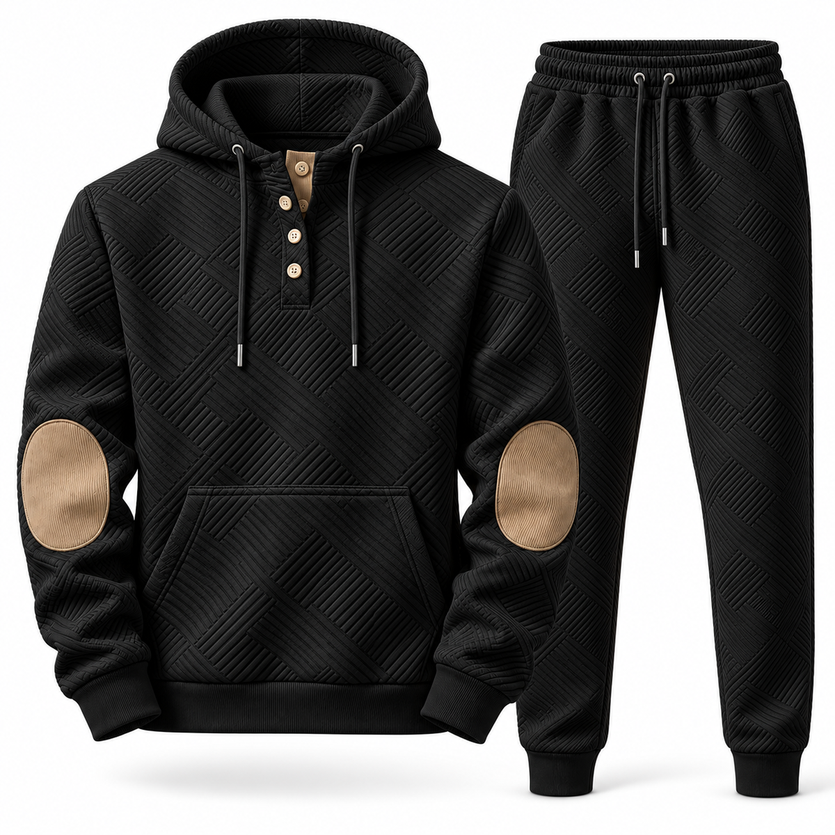 Men's Premium Textured Hoodie & Jogger Set | Embossed Knit Tracksuit