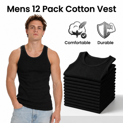 12 Pack Men's Ribbed Cotton Tank Tops Soft Stretch Sleeveless A-Shirts, Casual Everyday & Gym Basic Undershirts