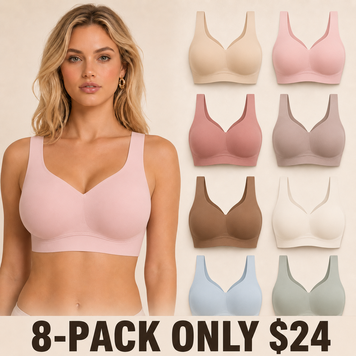 Women's Classic Wireless T‑Shirt Jelly Bra, Full Coverage Smooth Support Bra for All‑Day Everyday Comfort