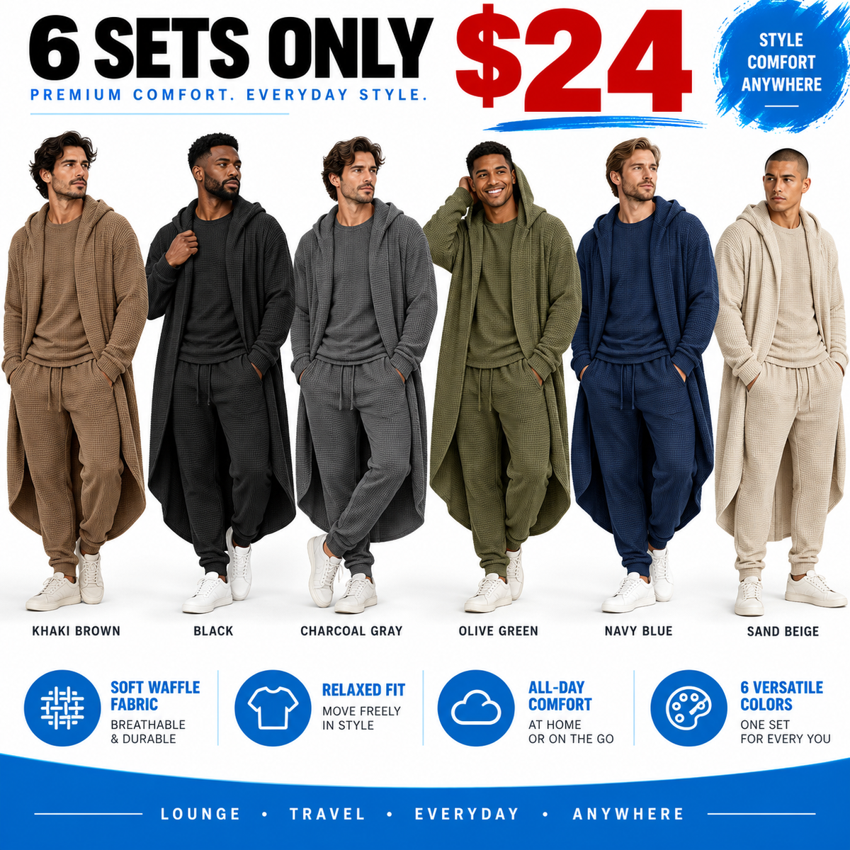 🌍Men's Minimalist 3-Piece Waffle Knit Loungewear Set