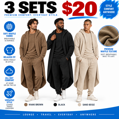 🌍Men's Minimalist 3-Piece Waffle Knit Loungewear Set