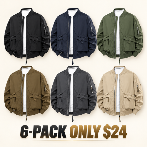 Men's Plus Size Relaxed Fit Workwear Jacket, Multi Zipper Pockets Casual Coat with Ribbed Collar Cuffs and Hem