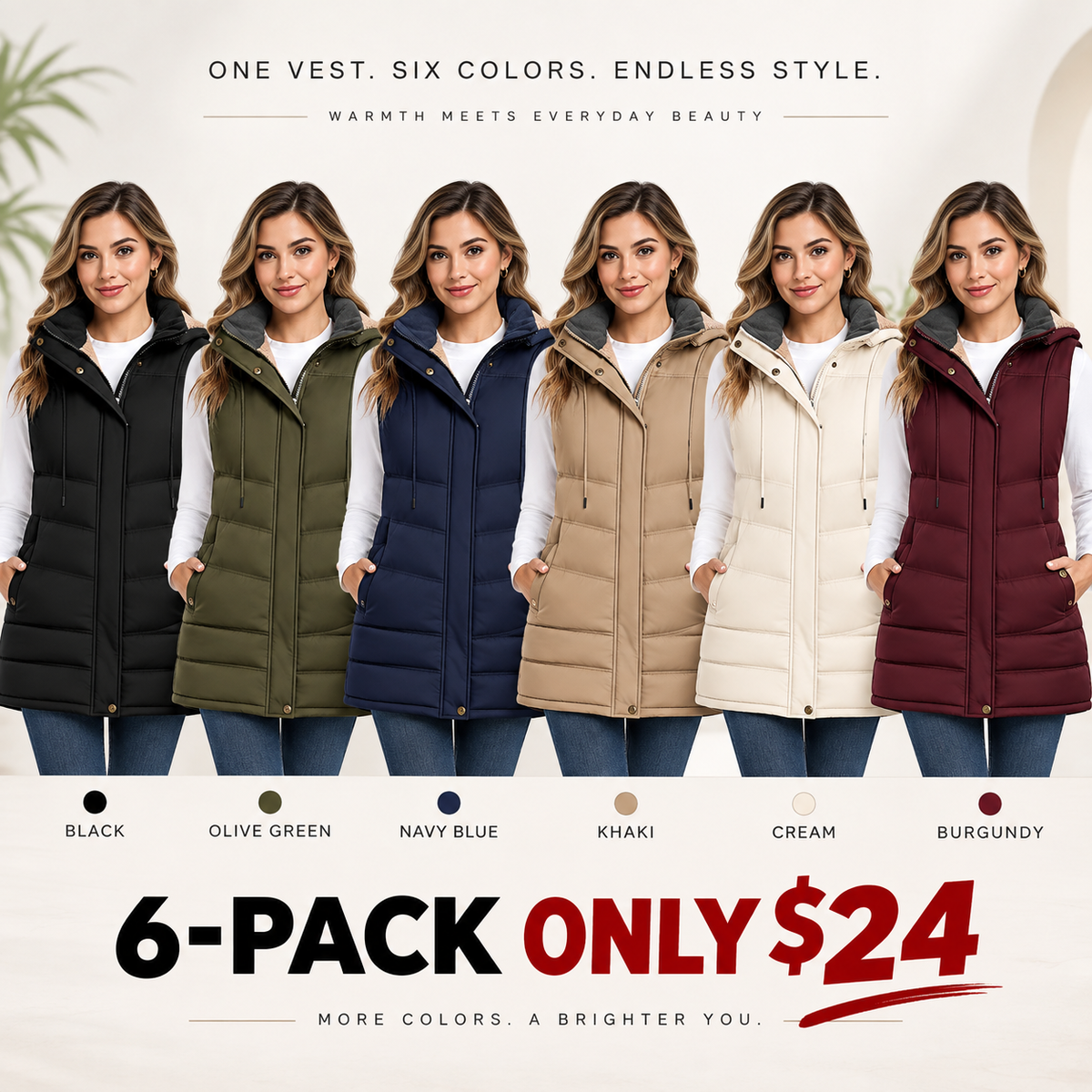 Women's Sherpa Fleece Lined Puffer Vest, Removable Hood Sleeveless Quilted Gilet, Lightweight Insulated Casual Winter Outerwear