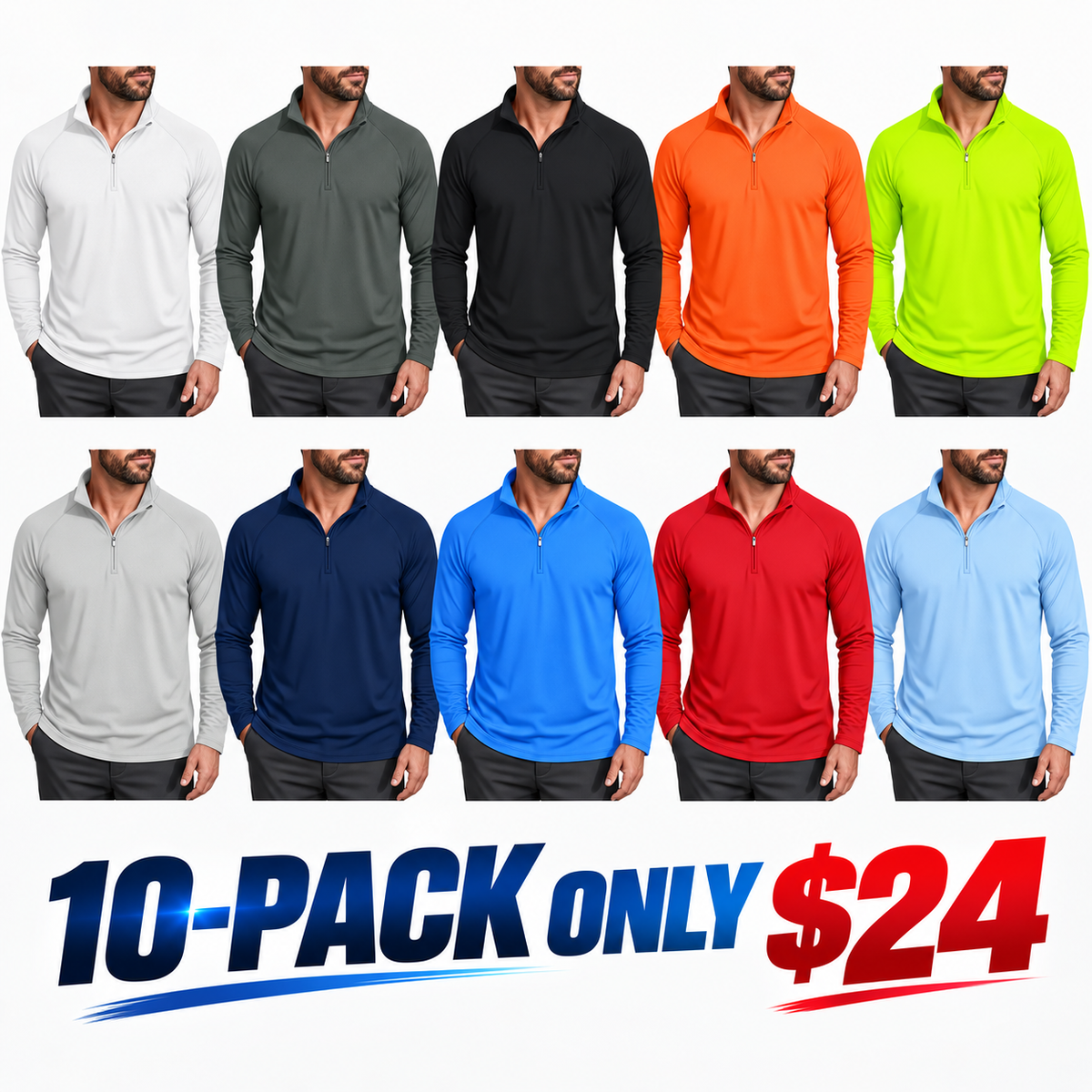 Men's UPF 50+ Quick Dry 1/4 Zip Long Sleeve Shirts, Lightweight Athletic Rashguard Tops, Soho Chic Casual Outdoor Sport Shirts