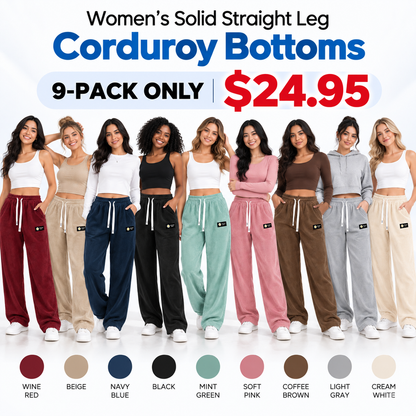 🔥LAST DAY SALE🌍 Women's Solid Straight Leg Corduroy Bottoms-100% Cotton