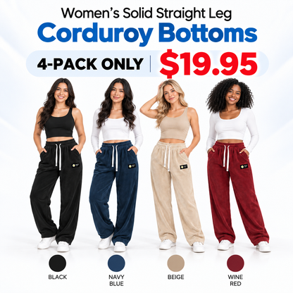 🔥LAST DAY SALE🌍 Women's Solid Straight Leg Corduroy Bottoms-100% Cotton