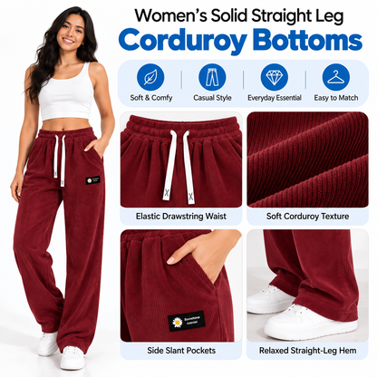 🔥LAST DAY SALE🌍 Women's Solid Straight Leg Corduroy Bottoms-100% Cotton