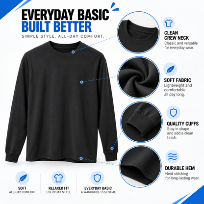 Men's Premium Cropped Long Sleeve Tees – Crew Neck Raw Hem