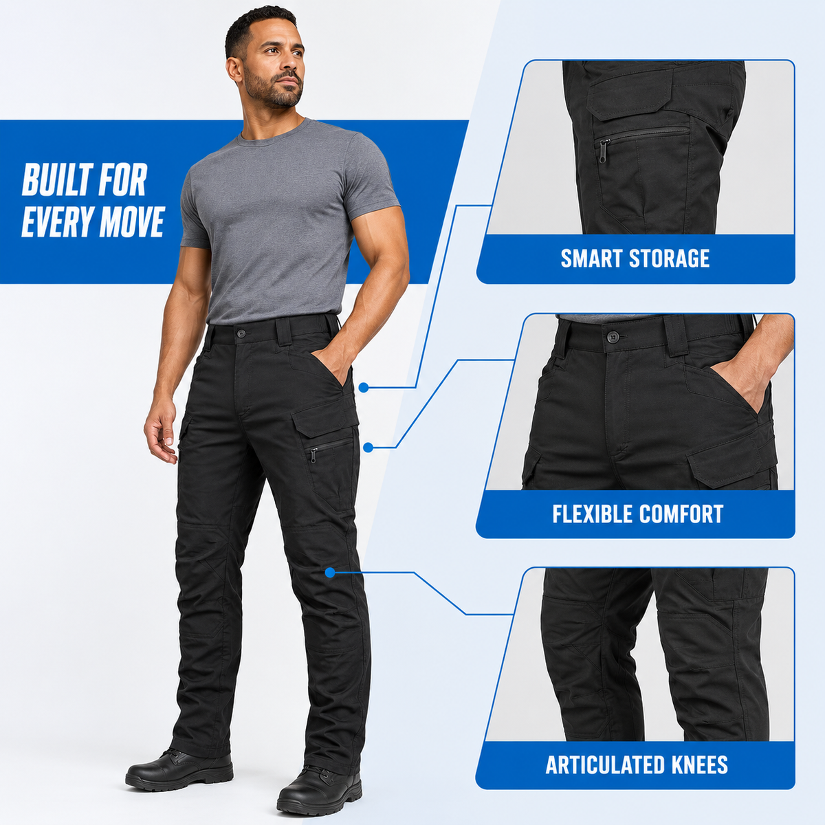Men's Stretch Tactical Cargo Work Pants Multi-Pack