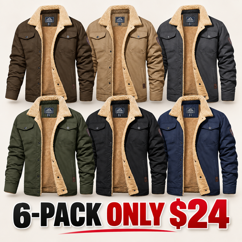 Men's Sherpa Lined Trucker Cargo Jacket, Warm Collared Multi‑Pocket Fleece Cotton Winter Coat
