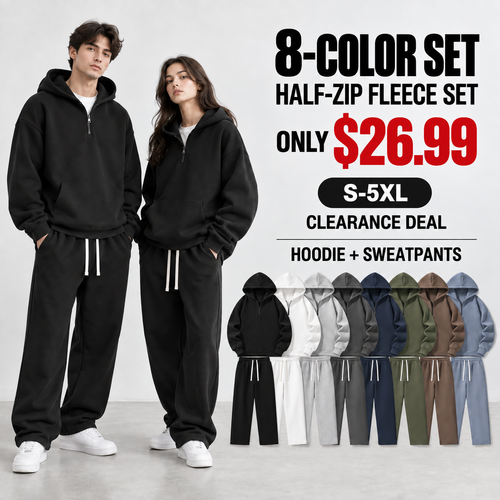 Unisex Half-Zip Hoodie & Sweatpants Set 8-Color Set