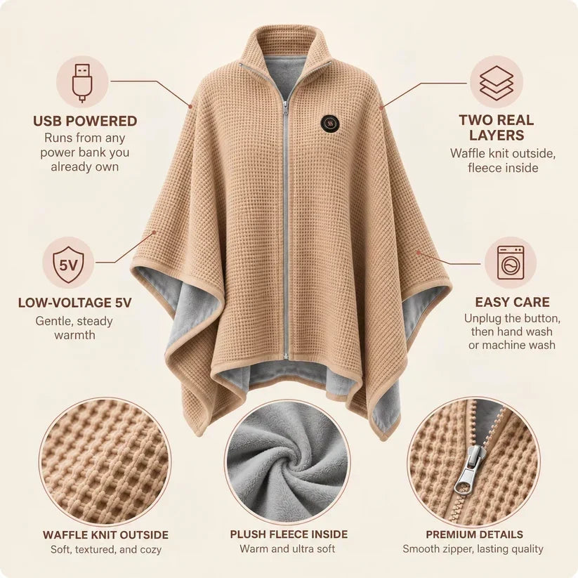 🎃 Halloween Special｜Unisex Wearable Heated Shawl 🔥 3 Heat Levels | Cozy Thermal Wrap for Men & Women