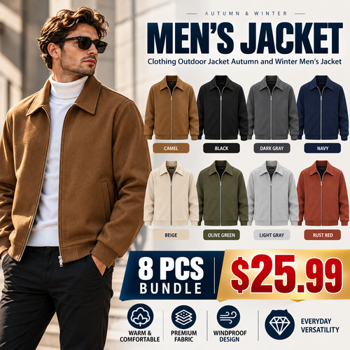 Men's Classic Collared Zip-Up Jacket – Casual Fall & Winter Outerwear