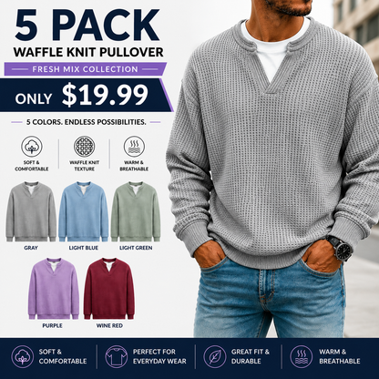 🍂 FALL & WINTER DEAL | 5 FOR $19.99 | 10 FOR ONLY $26.99! Men's Thermal Waffle Knit Pullover – Soft & Cozy Long Sleeve Sweater