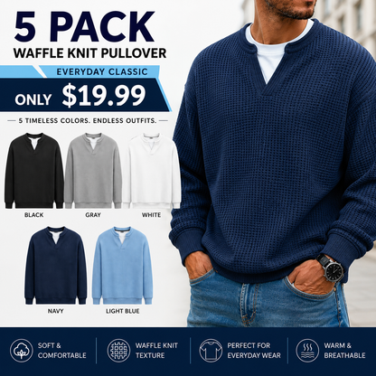🍂 FALL & WINTER DEAL | 5 FOR $19.99 | 10 FOR ONLY $26.99! Men's Thermal Waffle Knit Pullover – Soft & Cozy Long Sleeve Sweater