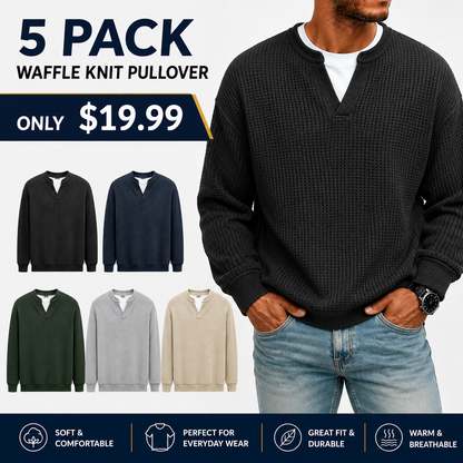 🍂 FALL & WINTER DEAL | 5 FOR $19.99 | 10 FOR ONLY $26.99! Men's Thermal Waffle Knit Pullover – Soft & Cozy Long Sleeve Sweater