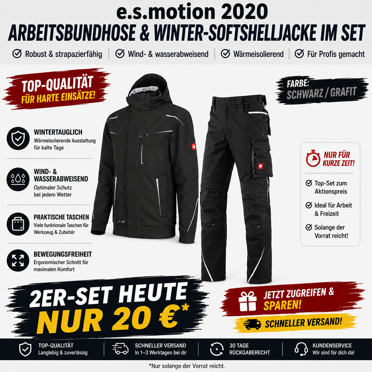 ☀️ WINTER-SALE IM SOMMER ❄️ Softshelljacke × Bundhose e.s.motion 2020 Set