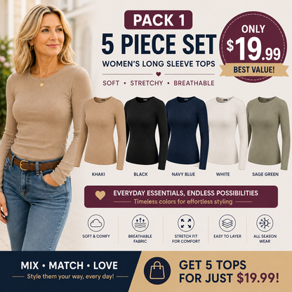 🤲Women's Ribbed Long Sleeve Crewneck Top – Slim Fit Basic Tee