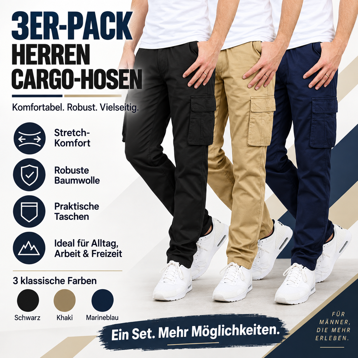 Herren Flex-Stretch Baumwoll-Cargohosen