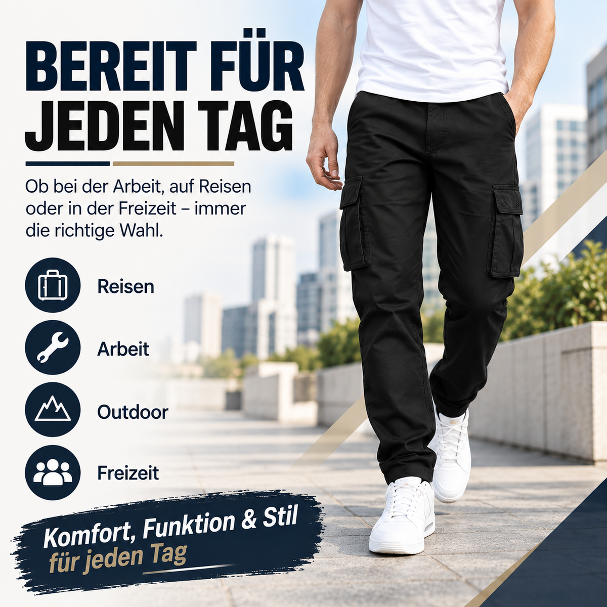 Herren Flex-Stretch Baumwoll-Cargohosen