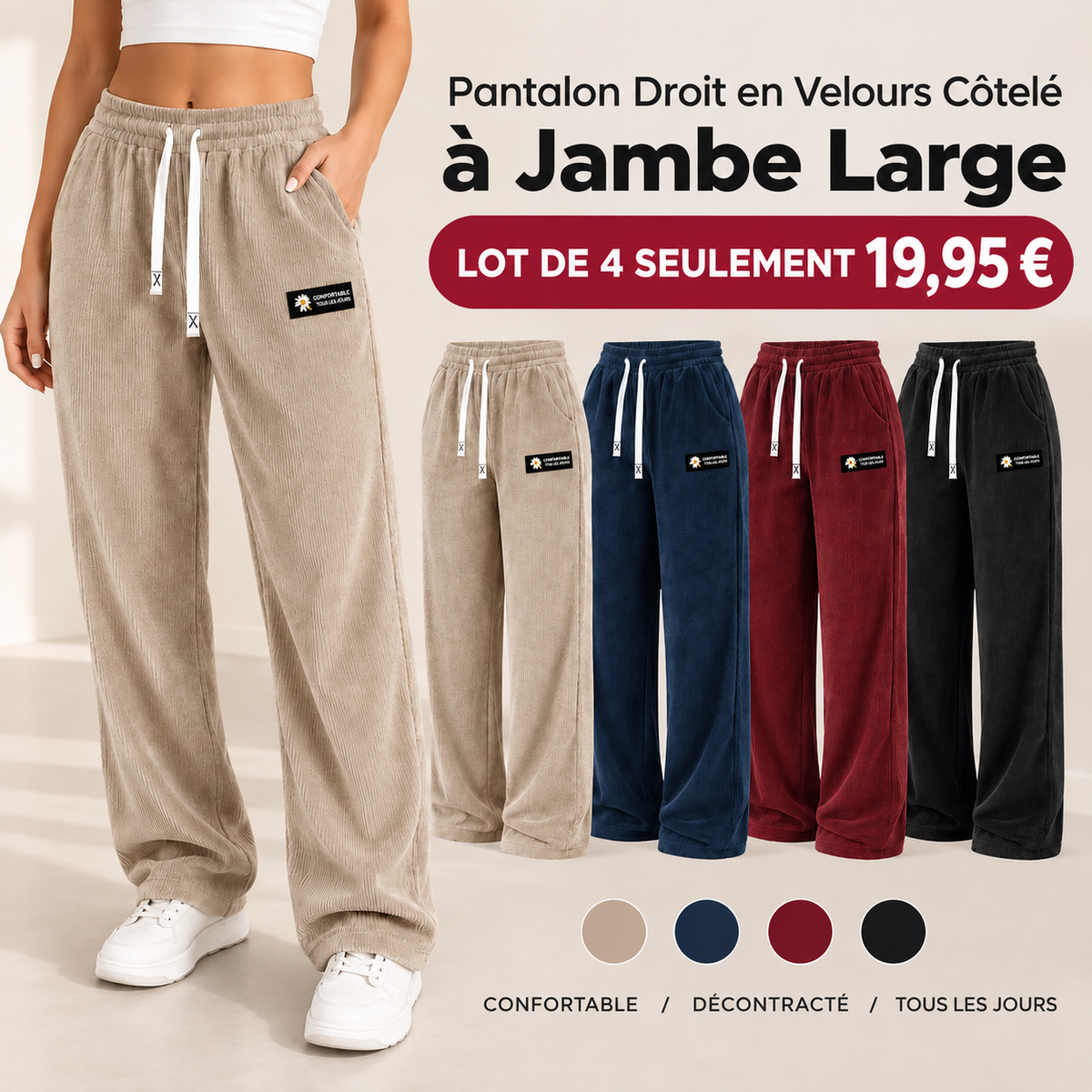 Best-seller 🏆 Pantalon en velours côtelé uni pour femme à coupe droite