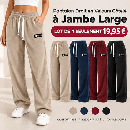 Pantalon en velours côtelé uni pour femme à coupe droite