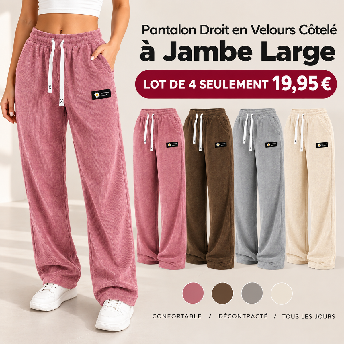 Best-seller 🏆 Pantalon en velours côtelé uni pour femme à coupe droite
