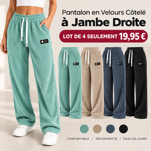 Pantalon en velours côtelé uni pour femme à coupe droite
