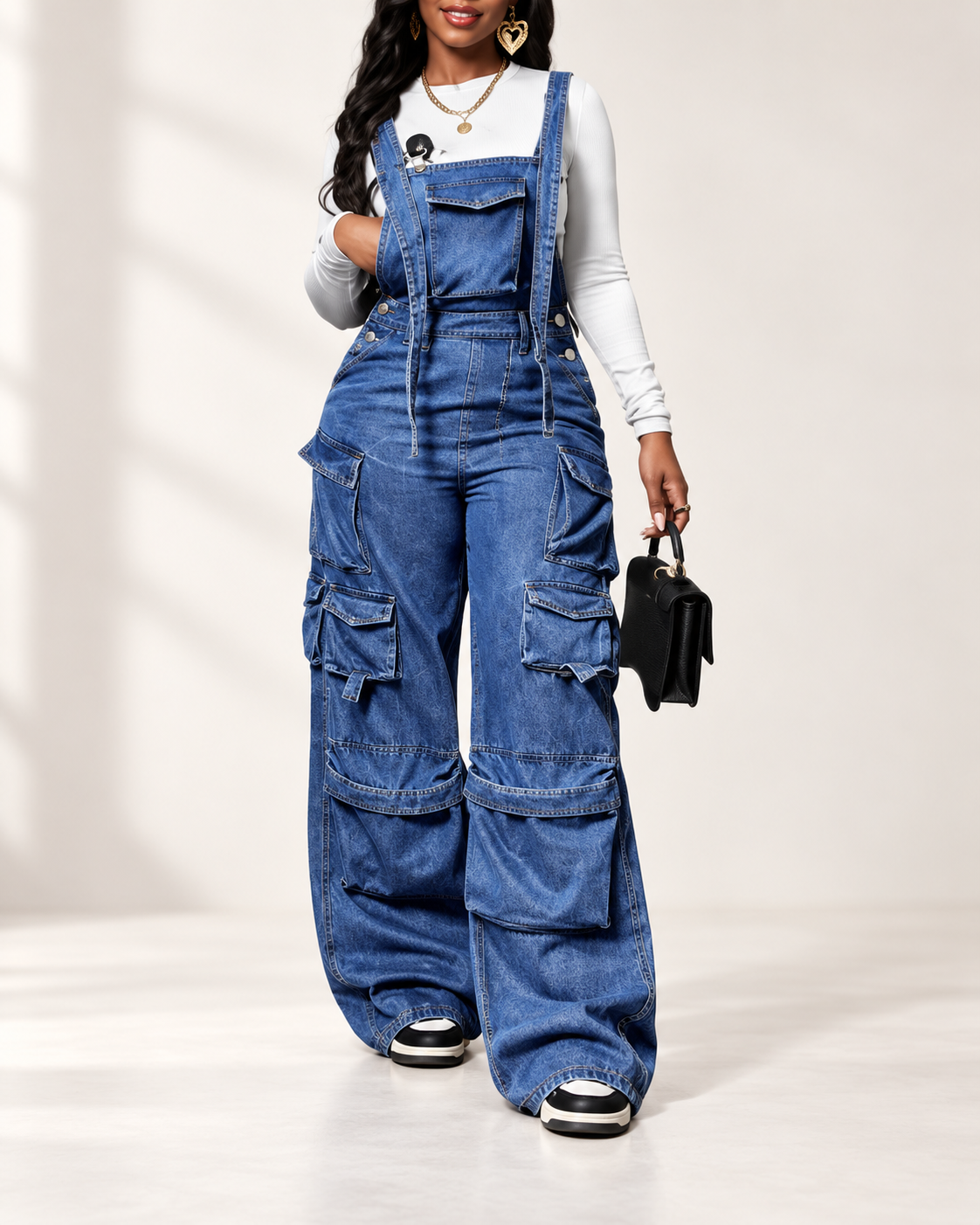 Women's Baggy Vintage Cargo Denim Overalls Jumpsuit