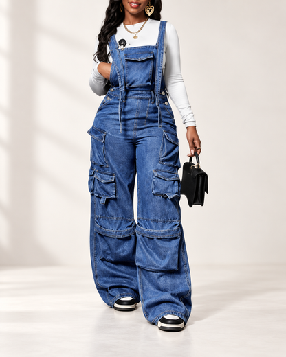 Women's Baggy Vintage Cargo Denim Overalls Jumpsuit
