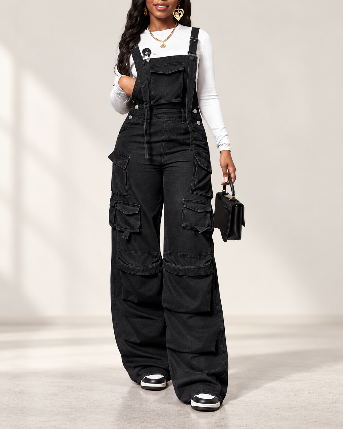 Women's Baggy Vintage Cargo Denim Overalls Jumpsuit