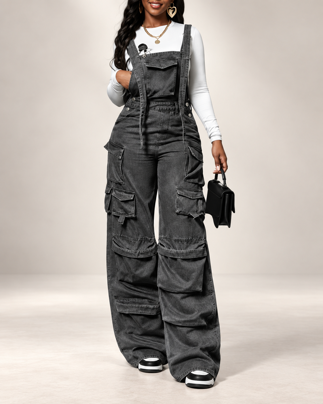 Women's Baggy Vintage Cargo Denim Overalls Jumpsuit