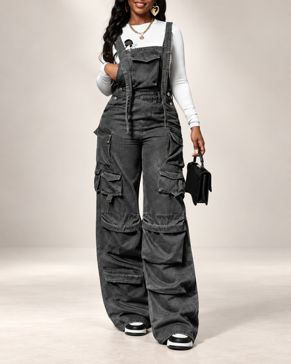 Women's Baggy Vintage Cargo Denim Overalls Jumpsuit