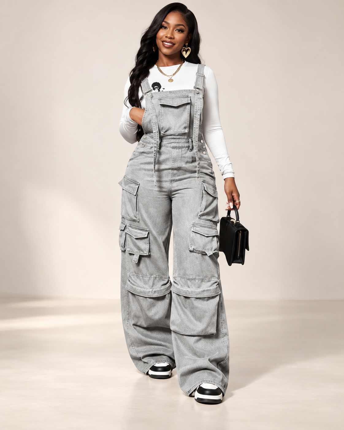 Women's Baggy Vintage Cargo Denim Overalls Jumpsuit