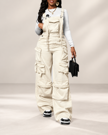 Women's Baggy Vintage Cargo Denim Overalls Jumpsuit