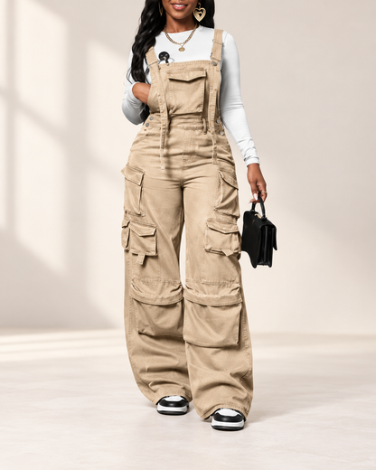 Women's Baggy Vintage Cargo Denim Overalls Jumpsuit