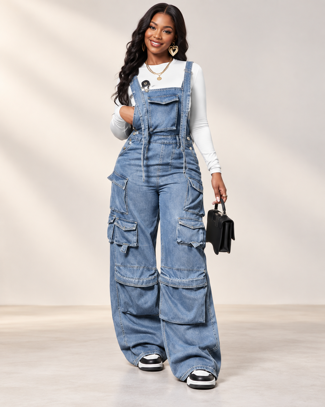 Women's Baggy Vintage Cargo Denim Overalls Jumpsuit