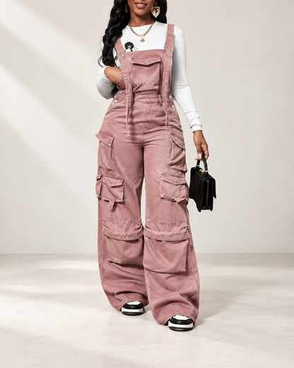 Women's Baggy Vintage Cargo Denim Overalls Jumpsuit