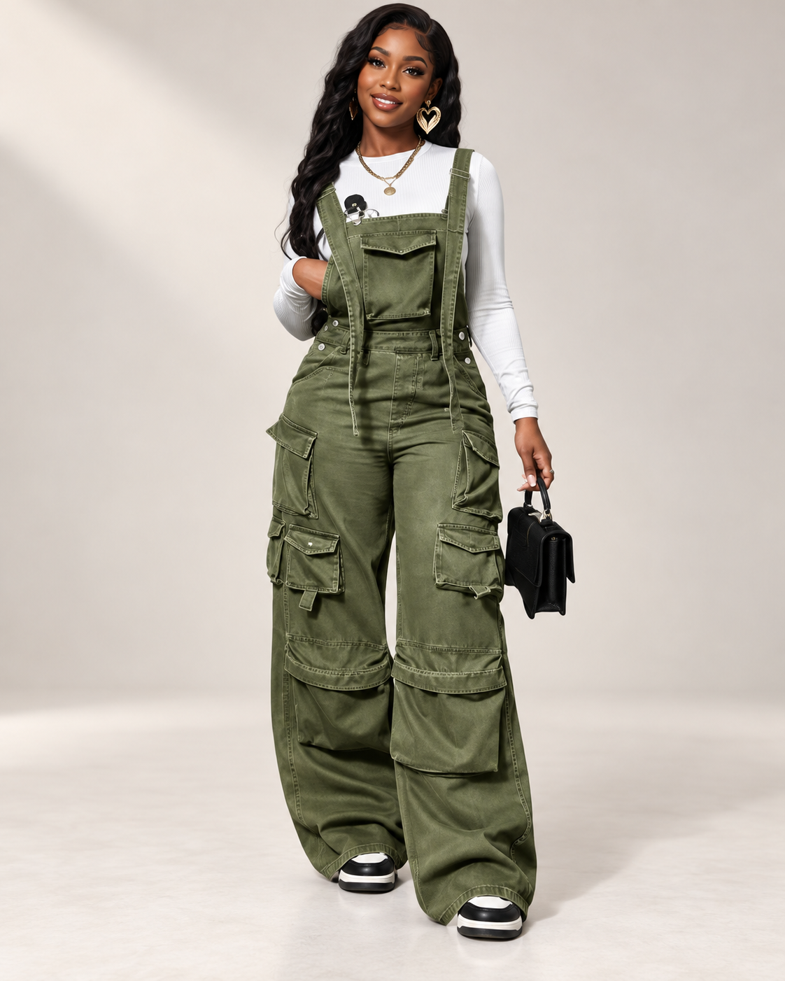 Women's Baggy Vintage Cargo Denim Overalls Jumpsuit