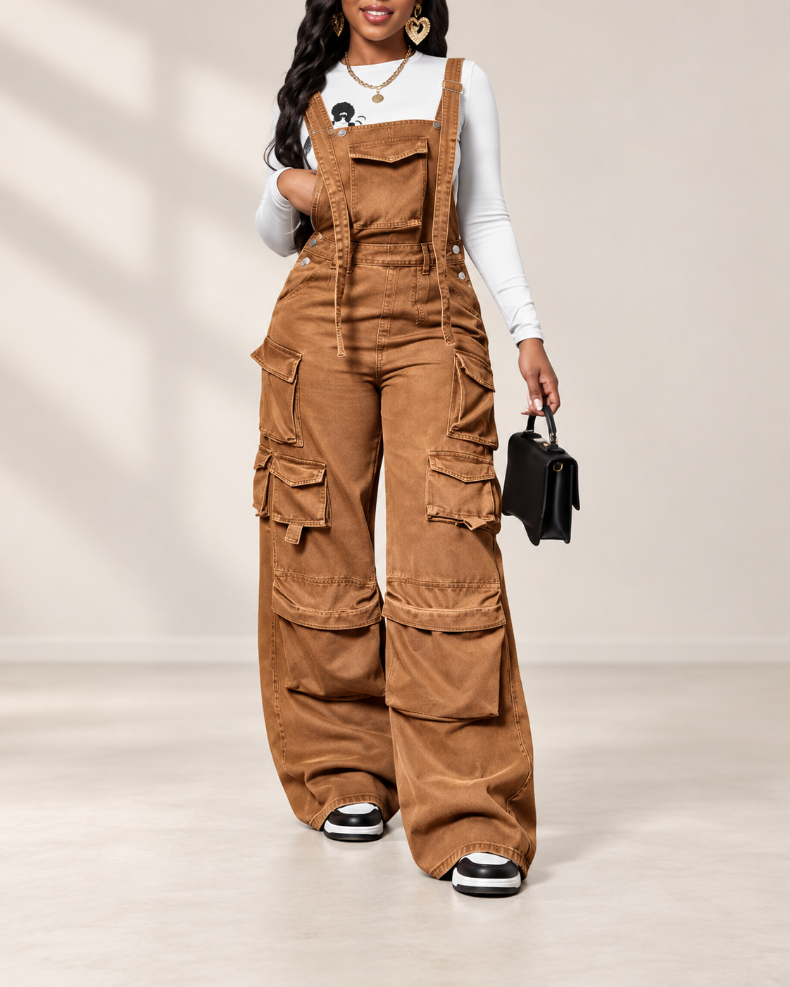 Women's Baggy Vintage Cargo Denim Overalls Jumpsuit