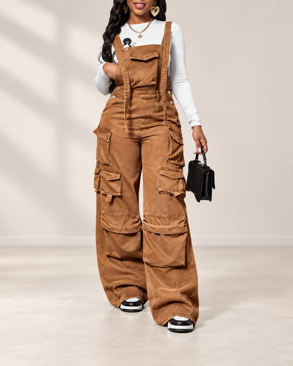 Women's Baggy Vintage Cargo Denim Overalls Jumpsuit