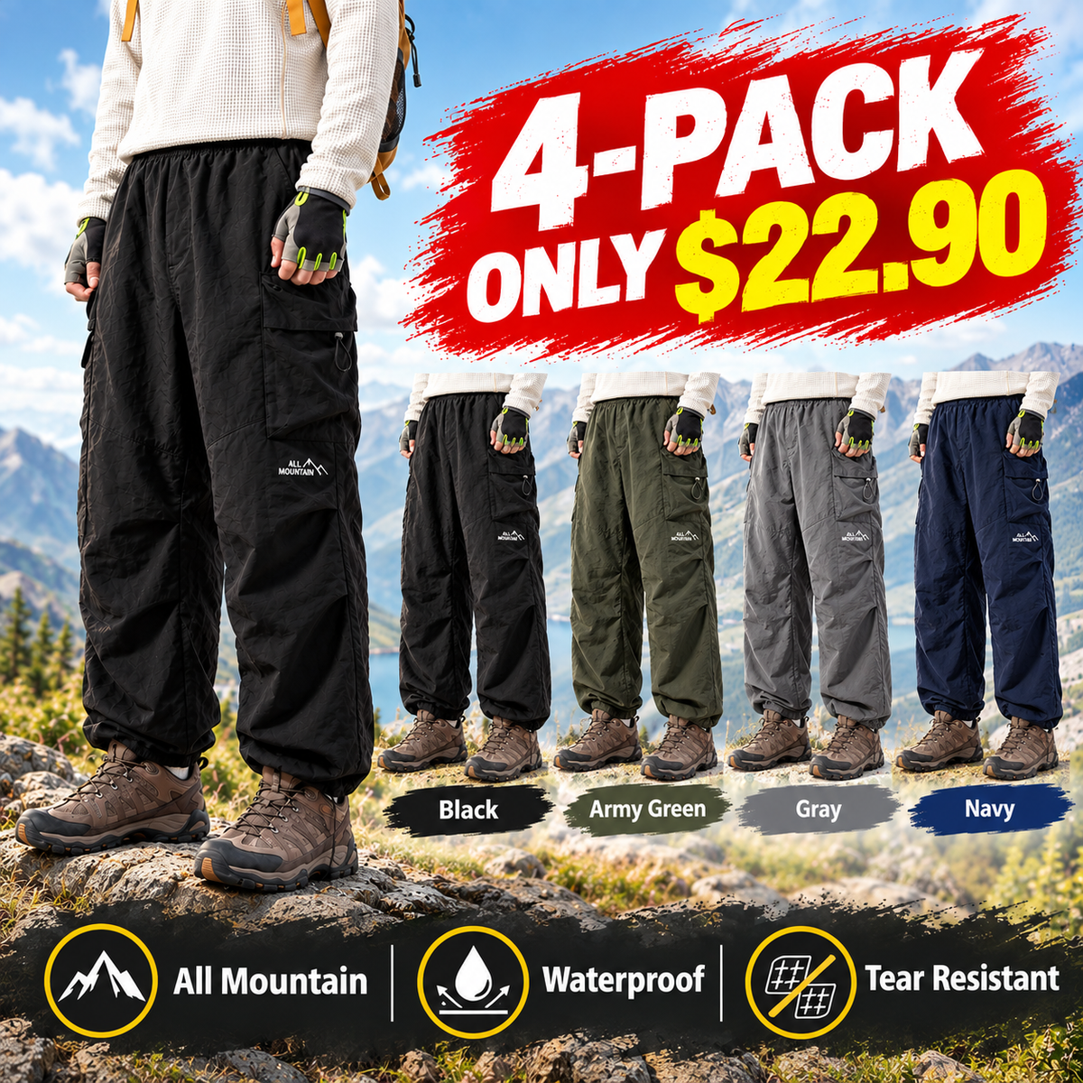 Unisex Loose-Fit Hiking Pants - Lightweight Water-Resistant Quick-Dry Outdoor Pants