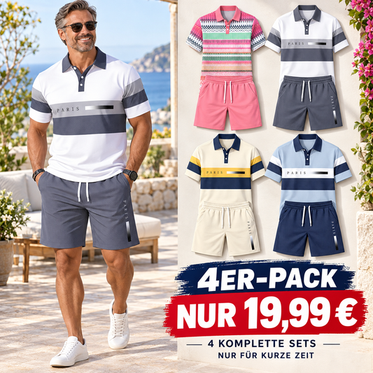 Herren Sommer-Set aus Polo-Shirt und Shorts-Bequemes 2-teiliges Freizeit-Outfit für Alltag, Urlaub und Reisen