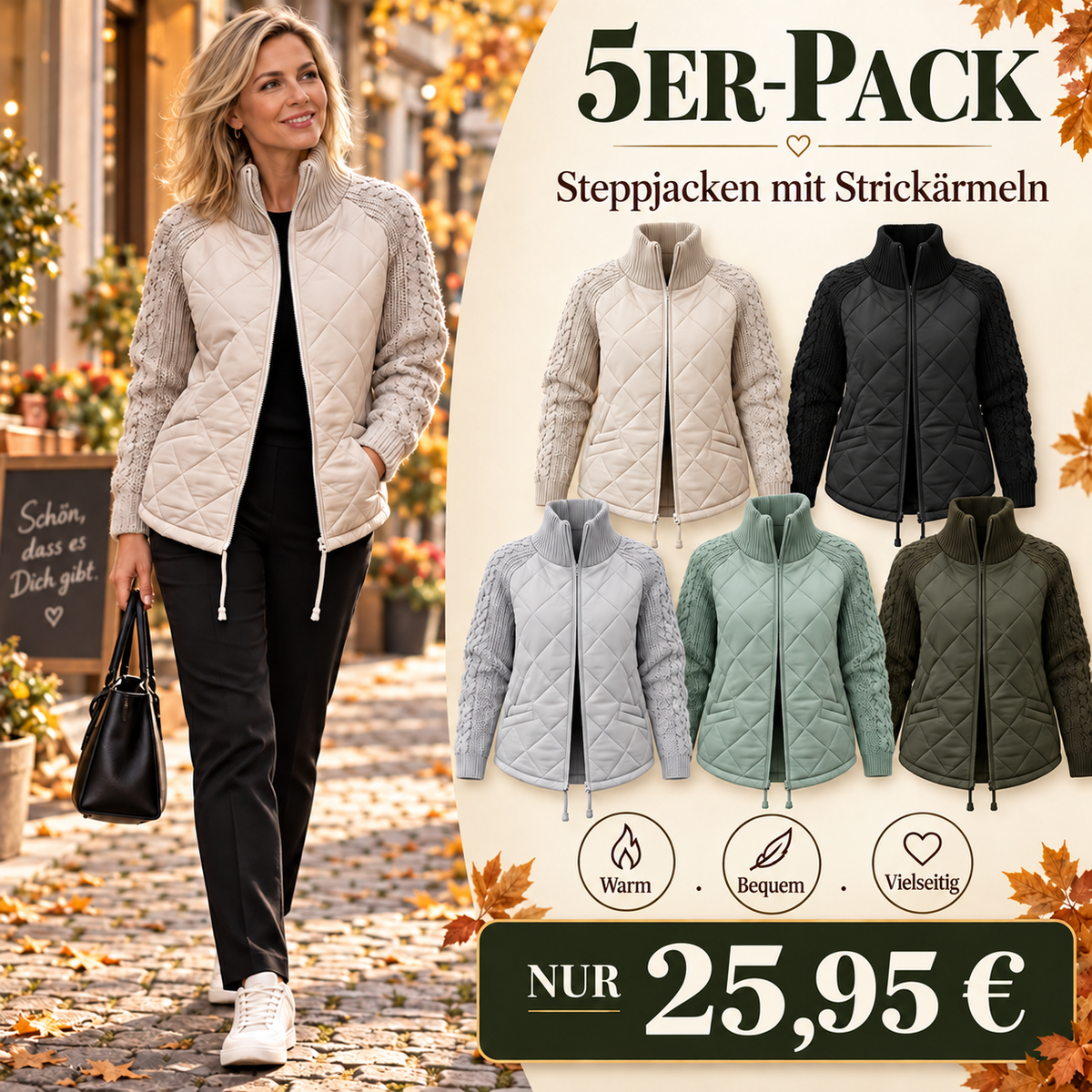 ⏳Begrenzte Zeit 50% Rabatt💥Gestrickte Patchwork-Pufferjacke für Damen