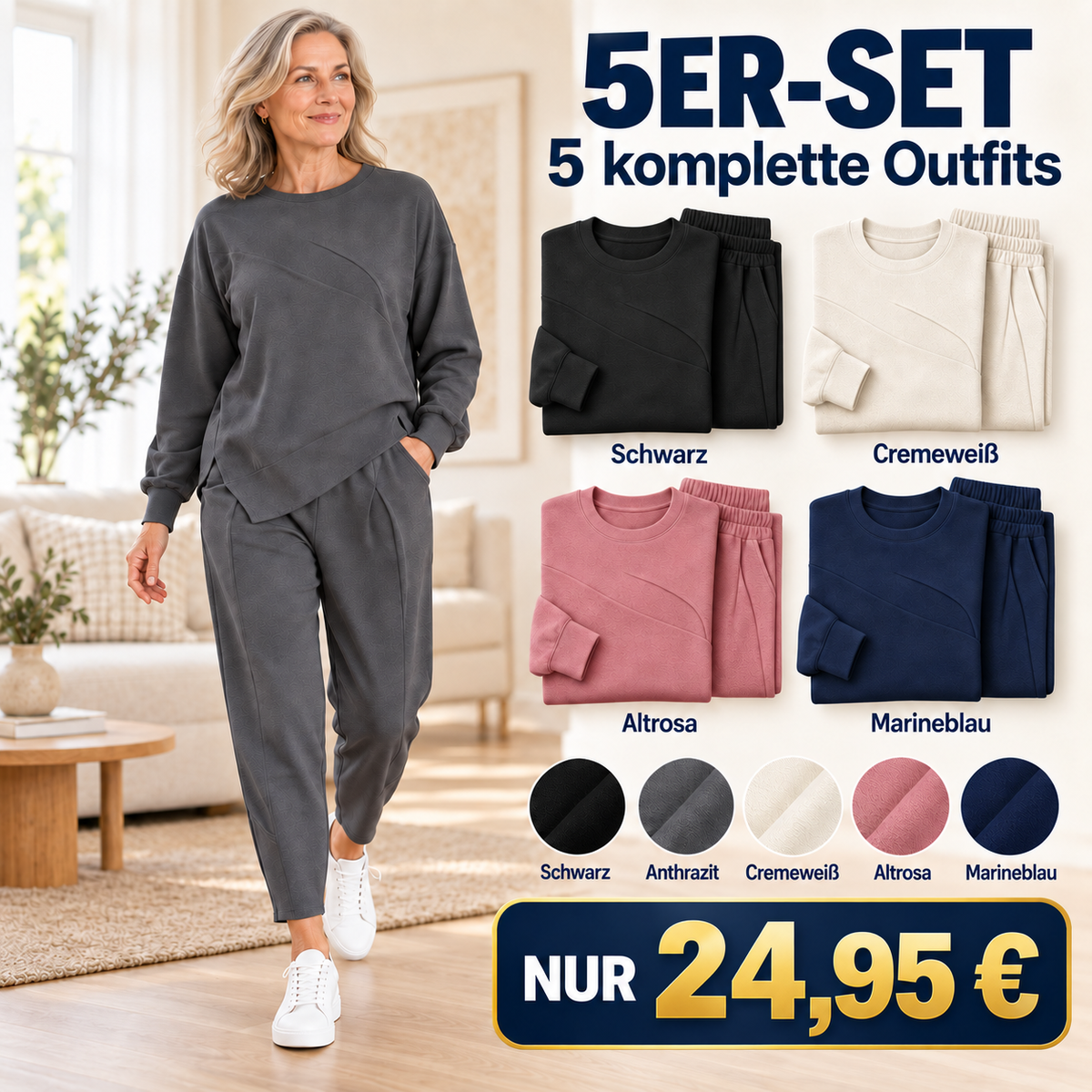 2-teiliges Damen-Freizeitset mit asymmetrischem Sweatshirt