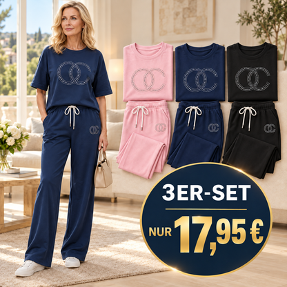 Damen-Freizeitset mit Strassdetails – Shirt & Hose, 2-teilig