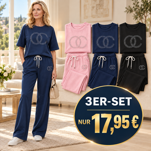 Damen-Freizeitset mit Strassdetails – Shirt & Hose, 2-teilig