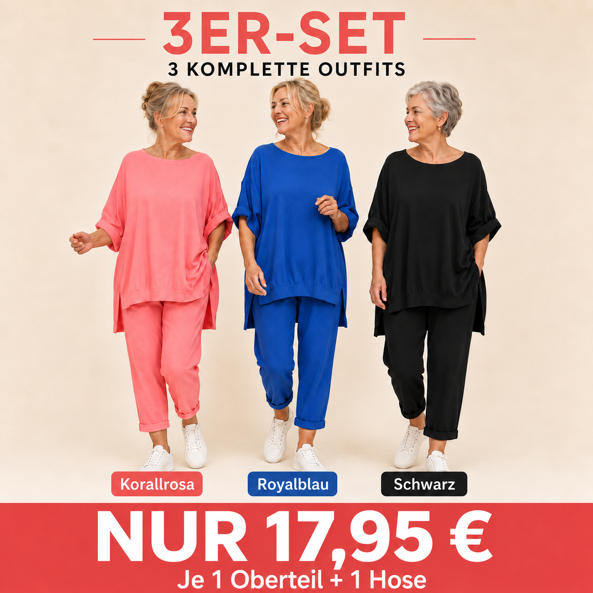Damen Freizeit-Zweiteiler mit Oversize-Tunika und 7/8-Hose